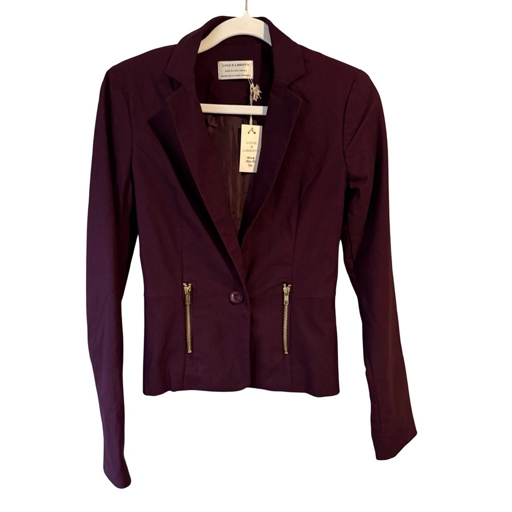 Love & Liberty Purple Blazer with Zipper Accents Size XS Structured Work Office